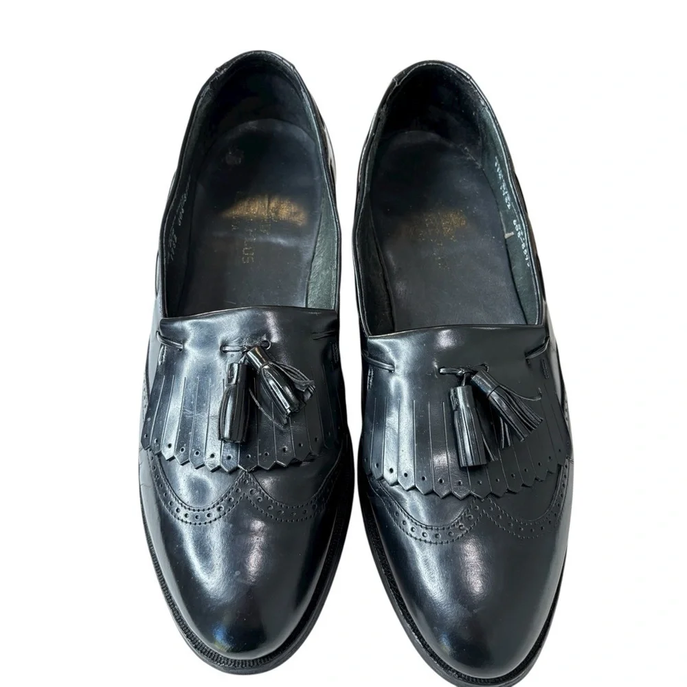 VTG Comfort Plus Mens Wingtip Tassel Black Leather Loafers Sz 11.5 D/B Made USA